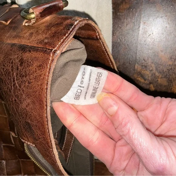 Bed Stu Orchid Woven Leather Handbag Crossbody Bag Teak Brown Retail $280 - Picture 9 of 12